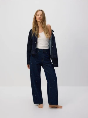 Reserved - Jeansy baggy z kryształkami - granatowy