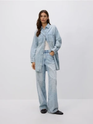 Reserved - Jeansy baggy z kryształkami - niebieski