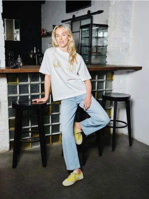 Reserved - Jeansy barrel leg - niebieski