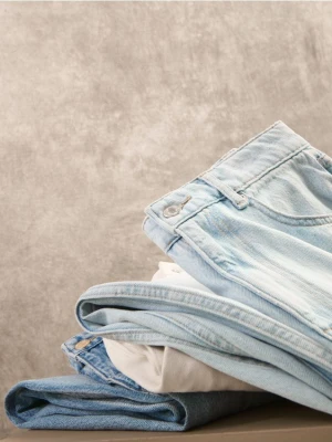 Reserved - Jeansy barrel leg - niebieski