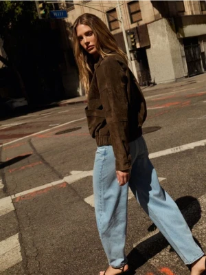 Reserved - Jeansy barrel leg - niebieski