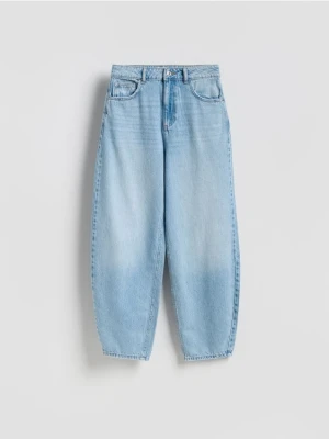 Reserved - Jeansy barrel leg - niebieski