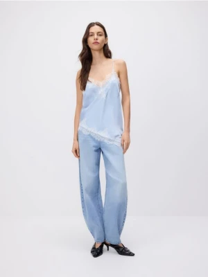 Reserved - Jeansy barrel leg - niebieski