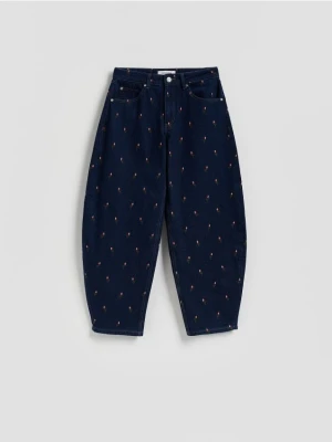 Reserved - Jeansy barrel leg z haftem - granatowy