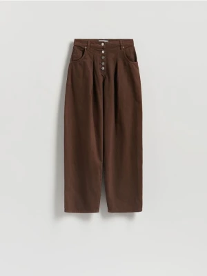 Reserved - Jeansy barrel z zakładkami - dark grey jeans