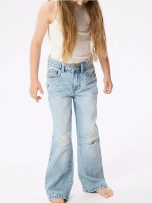 Reserved - Jeansy bootcut z przetarciami - niebieski