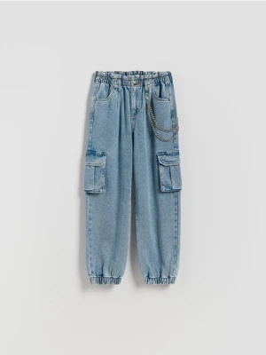 Reserved - Jeansy cargo z łańcuchem - niebieski