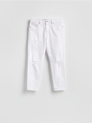 Reserved - Jeansy carrot slim z przetarciami - biały