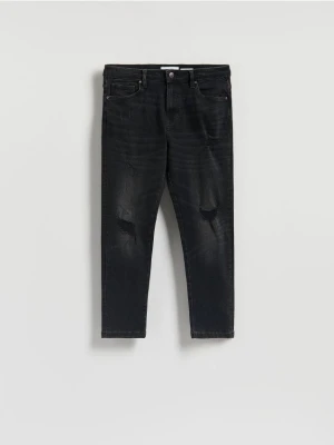 Reserved - Jeansy carrot slim z przetarciami - czarny