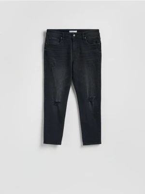 Reserved - Jeansy carrot slim z przetarciami - czarny