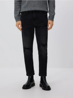 Reserved - Jeansy carrot slim z przetarciami - czarny
