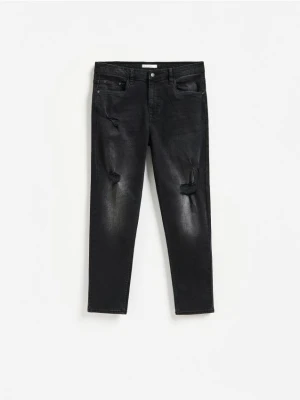 Reserved - Jeansy carrot slim z przetarciami - czarny