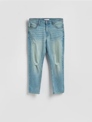Reserved - Jeansy carrot slim z przetarciami - indigo jeans