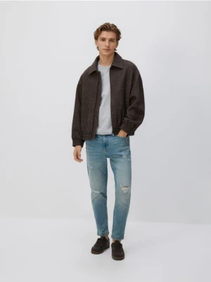 Reserved - Jeansy carrot slim z przetarciami - niebieski