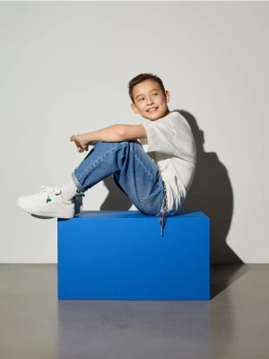 Reserved - Jeansy carrot z łańcuchem i bandaną - niebieski