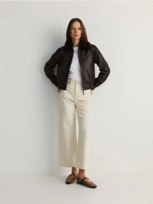 Reserved - Jeansy culotte z wysokim stanem - kremowy