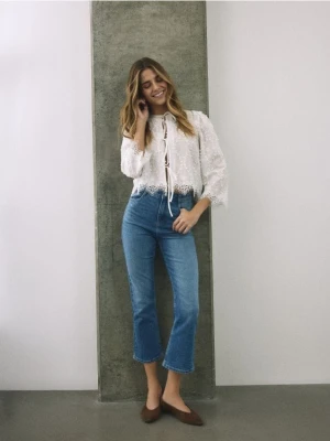 Reserved - Jeansy flare cropped - niebieski