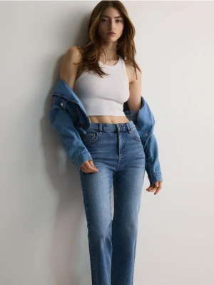 Reserved - Jeansy mini flare z wysokim stanem - niebieski