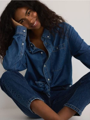 Reserved - Jeansy mom fit slim - granatowy