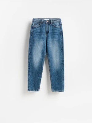 Reserved - Jeansy mom fit slim - granatowy