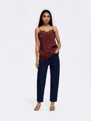 Reserved - Jeansy mom fit slim - granatowy