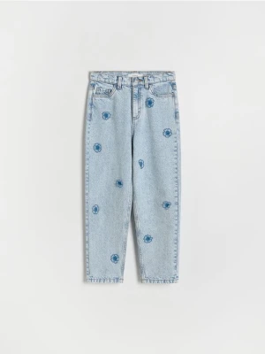 Reserved - Jeansy mom fit z aplikacjami 3D - niebieski