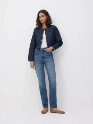 Reserved - Jeansy mom fit z dłuższą nogawką - granatowy