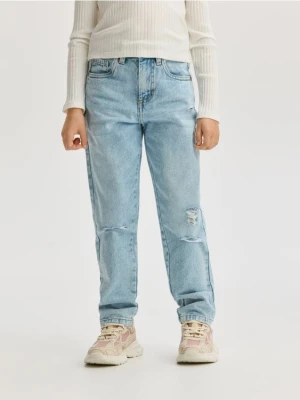 Reserved - Jeansy mom fit z przetarciami - niebieski