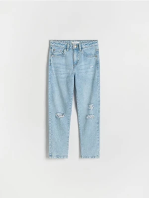 Reserved - Jeansy mom fit z przetarciami - niebieski