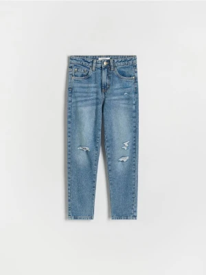 Reserved - Jeansy mom fit z przetarciami - niebieski