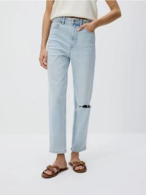 Reserved - Jeansy mom fit z rozcięciem - niebieski