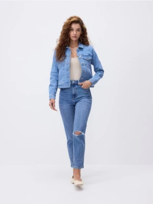 Reserved - Jeansy mom fit z rozcięciem - niebieski