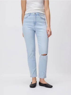 Reserved - Jeansy mom fit z rozcięciem - niebieski