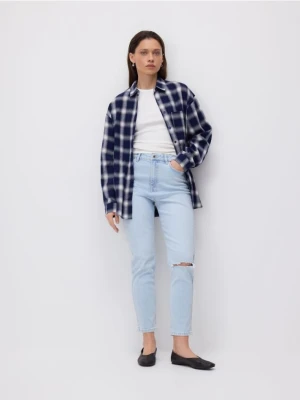 Reserved - Jeansy mom fit z rozcięciem - niebieski