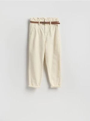 Reserved - Jeansy paperbag - beżowy