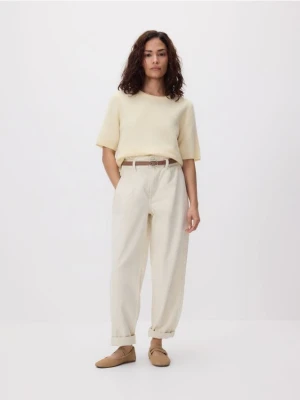 Reserved - Jeansy paperbag - beżowy