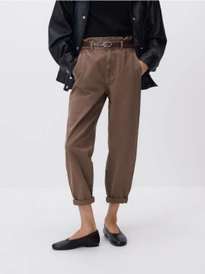 Reserved - Jeansy paperbag - brązowy