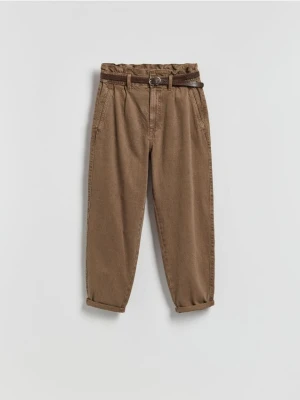 Reserved - Jeansy paperbag - brązowy