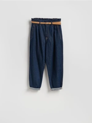 Reserved - Jeansy paperbag - granatowy