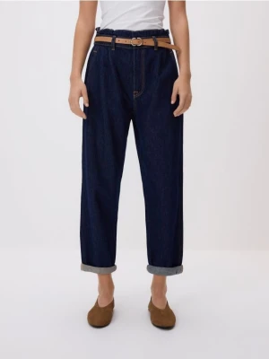 Reserved - Jeansy paperbag - granatowy