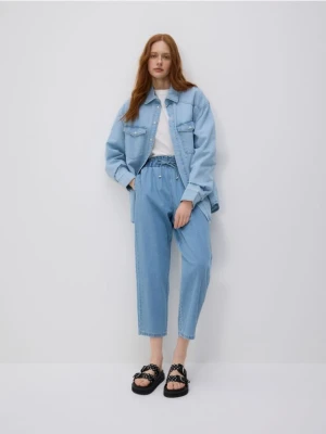 Reserved - Jeansy paperbag - niebieski