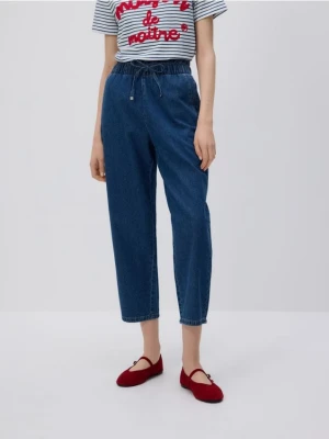 Reserved - Jeansy paperbag - niebieski