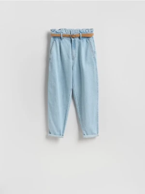 Reserved - Jeansy paperbag - niebieski