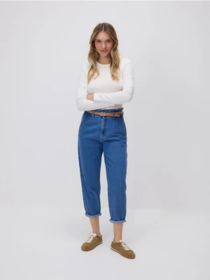 Reserved - Jeansy paperbag - niebieski