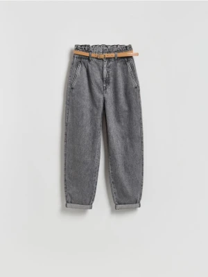 Reserved - Jeansy paperbag - szary
