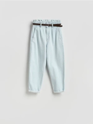 Reserved - Jeansy paperbag - turkusowy