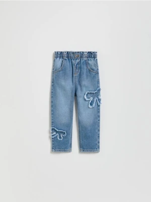 Reserved - Jeansy paperbag z aplikacją - niebieski