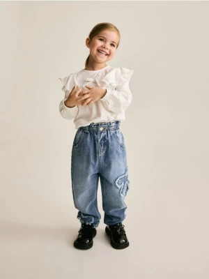 Reserved - Jeansy paperbag z aplikacją - niebieski