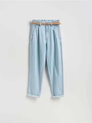 Reserved - Jeansy paperbag z dłuższą nogawką - niebieski