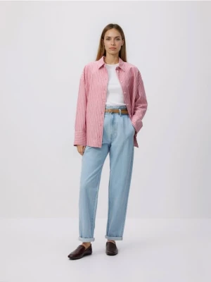 Reserved - Jeansy paperbag z dłuższą nogawką - niebieski